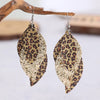 PU Leather Leopard Leaf Earrings Gold One Size