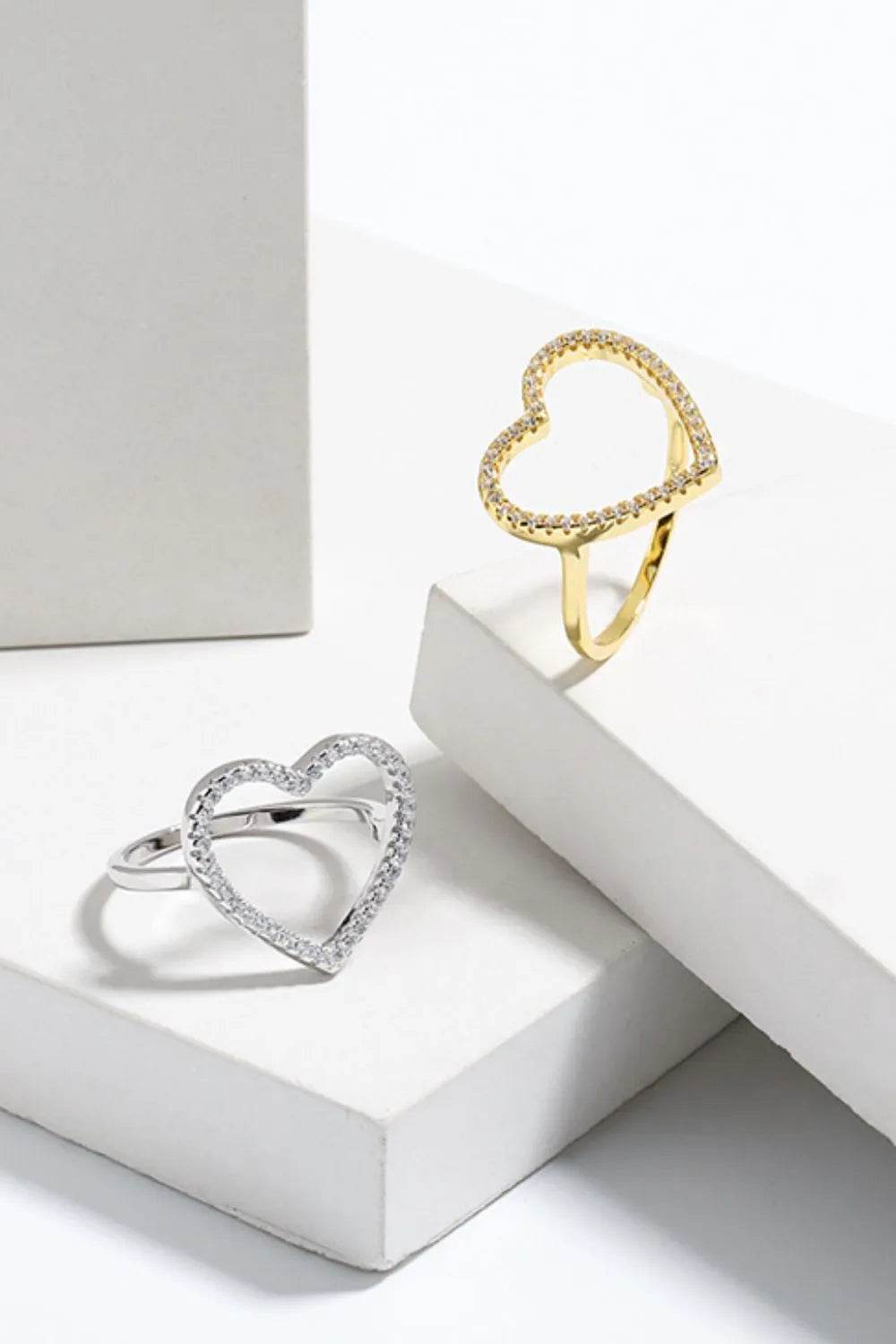 925 Sterling Silver Heart Ring with Inlaid Zircon, 18K Gold-Plated, Box Included