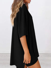 Full Size Oversized Round Neck Top and Shorts Set Plus Size