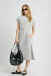 Umgee Side Slit Short Sleeve Midi Tee Dress Light Gray