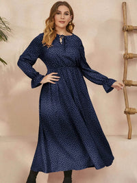 Honey Plus Size Ruffled Polka Dot Long Sleeve Midi Dress - Store 42