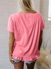 Ruffle Hem Round Neck Relaxed T-Shirt