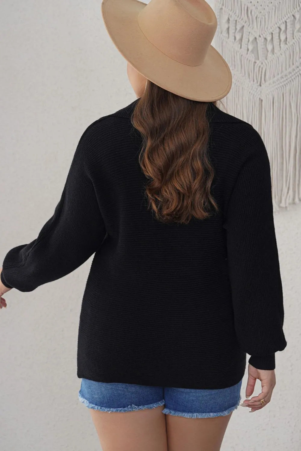 Trendsi Plus Size Collared Neck Long Sleeve Sweater - Moderate Stretch & Cozy Fit