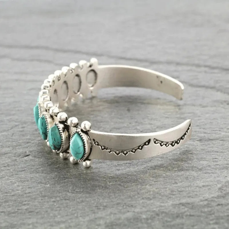 Trendy Artificial Turquoise Alloy Open Bracelet - 2.6" Inner Diameter, Unique Design