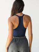 Ribbed V-Neck Halter Tank Top