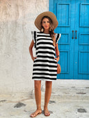 Striped Ruffle Sleeve Casual Summer Dress