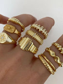 10-Piece 18K Gold-Plated Geometric Ring Gold One Size