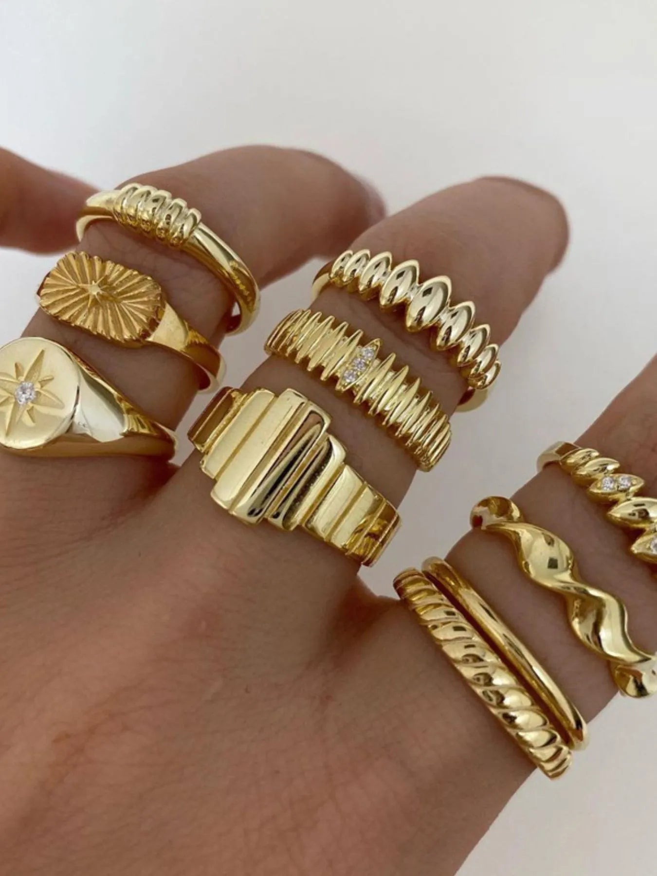 10-Piece 18K Gold-Plated Geometric Ring Gold One Size