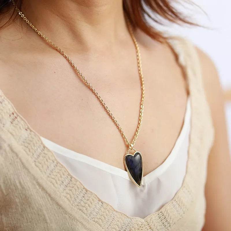 Heart Shaped Labradorite Necklace in Copper with 18K Gold-Plating - 19.7 in Chain
