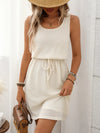 Waffle-Knit Drawstring Mini Tank Dress Cream