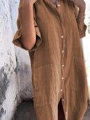 Full Size Casual Linen Button-Down Shirt Dress Plus Size - Store 42