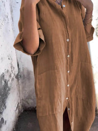 Full Size Casual Linen Button-Down Shirt Dress Plus Size - Store 42