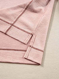 Exposed Seam Ribbed Knit V Neck Top
