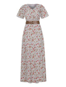 Full Size Printed V-Neck Short Sleeve Maxi Dress Plus Size - Store 42
