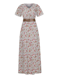 Full Size Printed V-Neck Short Sleeve Maxi Dress Plus Size - Store 42