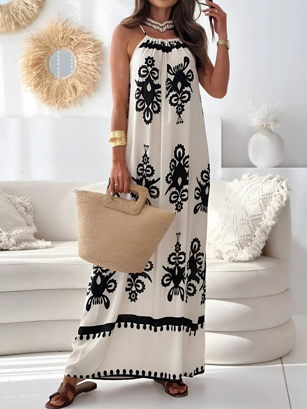 Floral Printed Spaghetti Strap Sleeveless Maxi Dress - Opaque & Lightweight Material