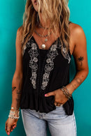 Floral Ruffled Hem Embroidery Cami