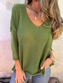 Full Size Casual V-Neck Knit Sweater Plus Size