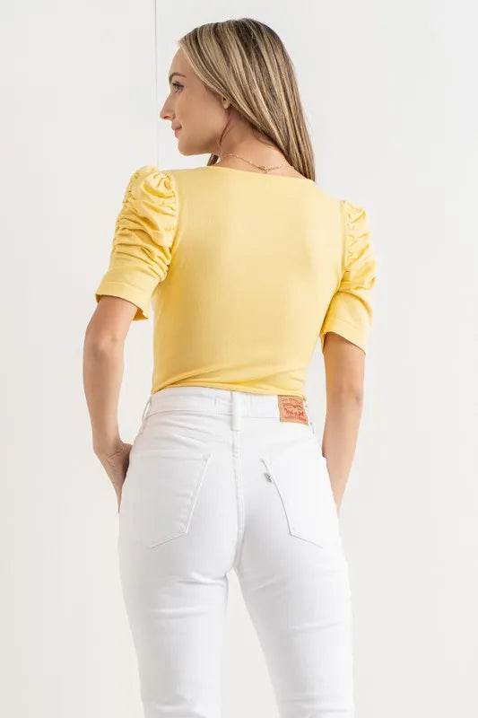 And The Why Shirring Puff Sleeve Bodysuit - Store 42