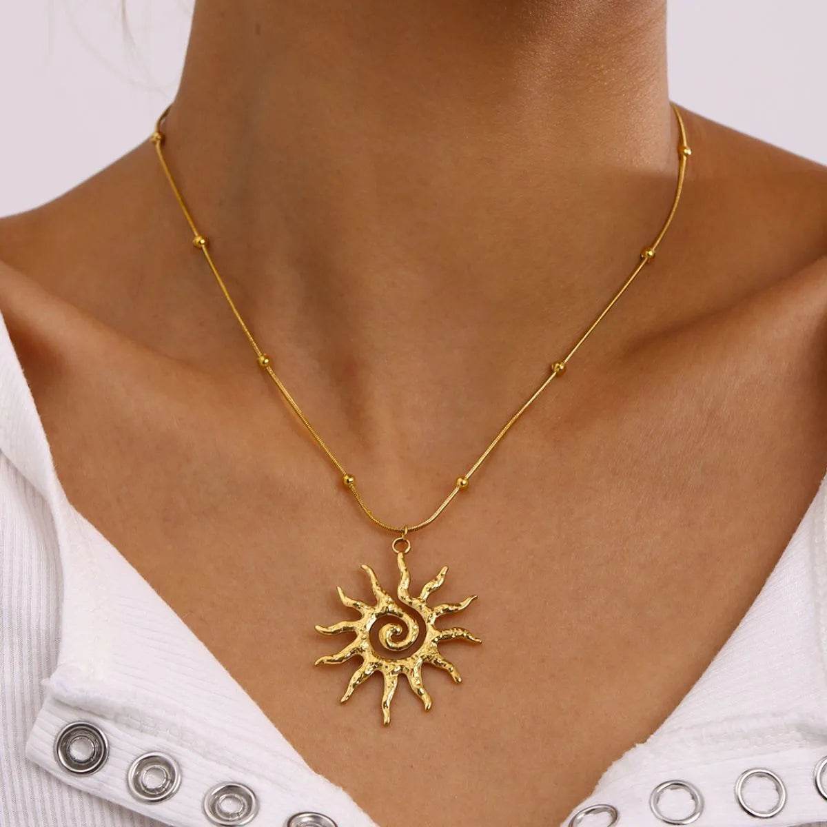 18K Gold-Plated Celestial Sun Pendant Necklace with Radiant Design - Hypoallergenic & Tarnish-Resistant