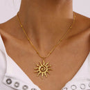 18K Gold-Plated Celestial Sun Pendant Necklace with Radiant Design - Hypoallergenic & Tarnish-Resistant - Store 42