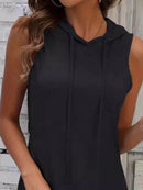 Full Size Drawstring Casual Sleeveless Hooded Mini Dress Plus Size - Store 42