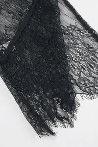Fringe Round Neck Long Sleeve Lace Sheer Top