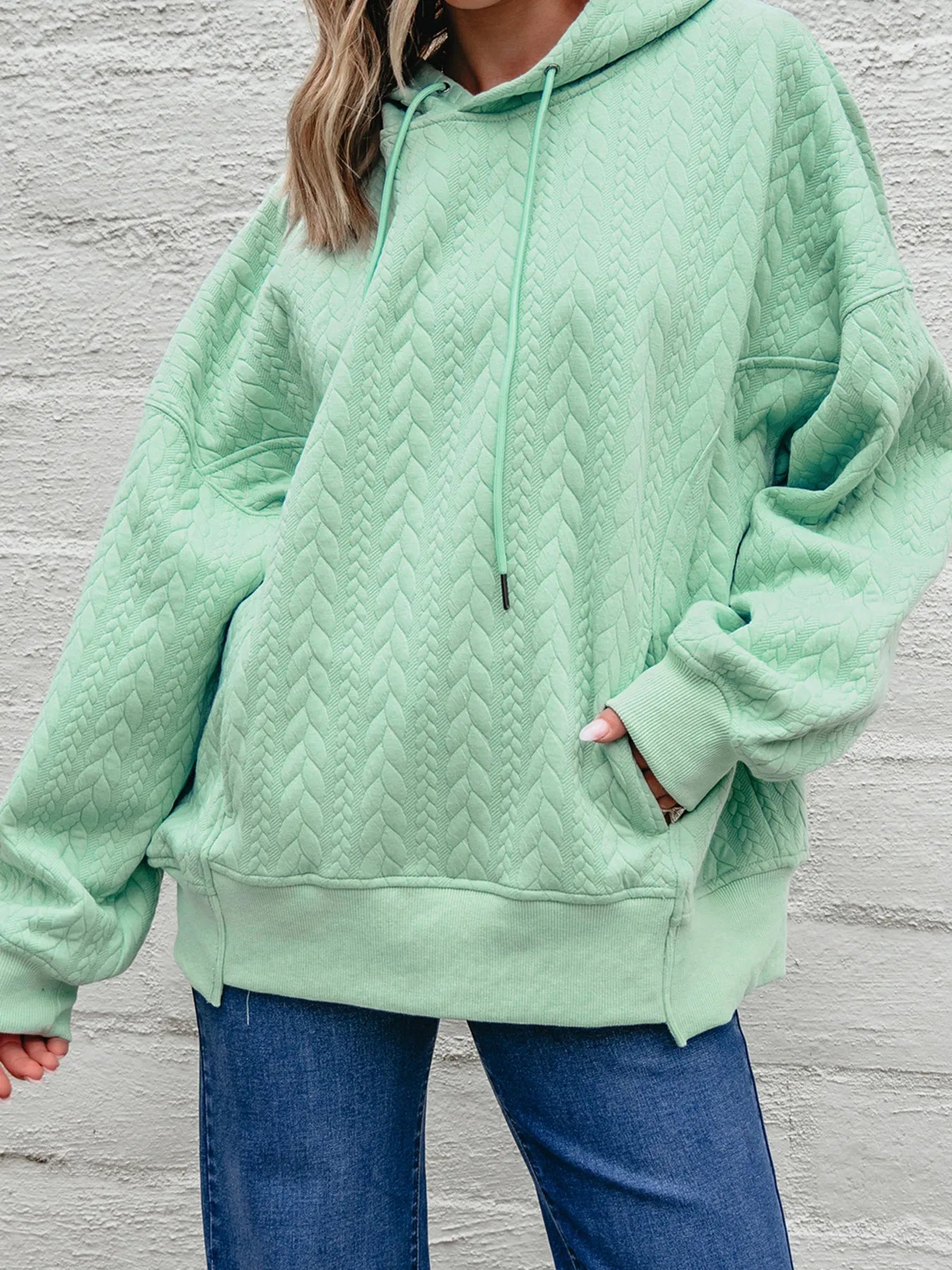 Oversized Drawstring Textured Hoodie in Solid Colors | Slightly Stretchy, Cozy Style