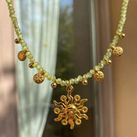 14K Gold-Plated Sun Pendant Necklace with Beads - Elegant Copper Jewelry for Everyday Wear - Store 42