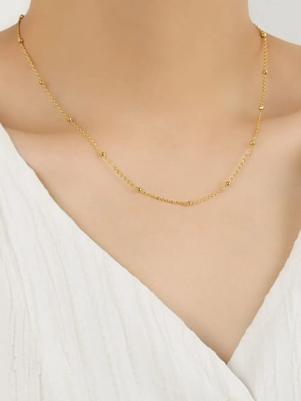Elegant 925 Sterling Silver Beaded Necklace with 18K Gold-Plated Finish - Versatile Jewelry