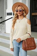 Trendsi Casual Cold-Shoulder Blouse with Long Sleeves and Round Neck - Solid Opaque Design - Store 42