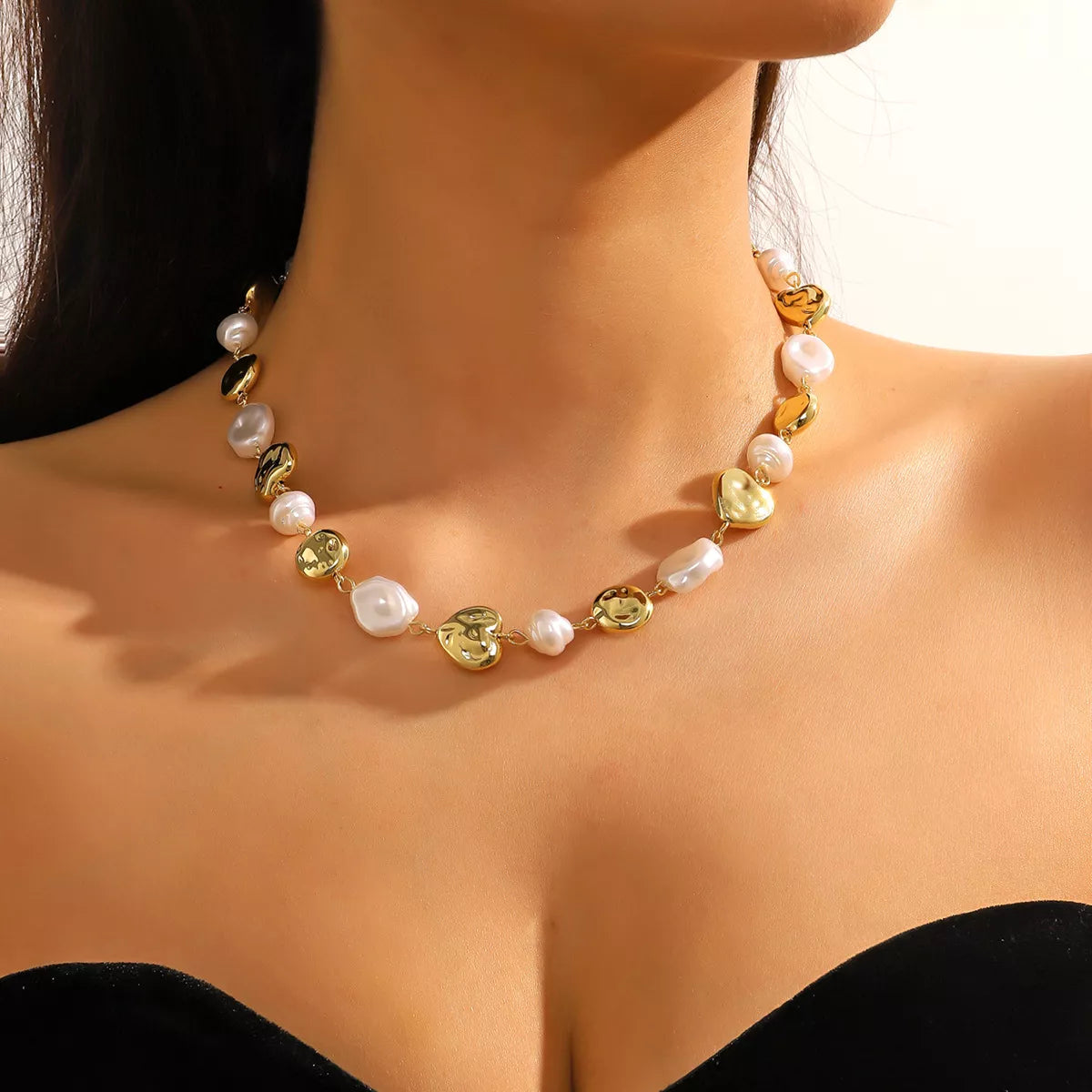 10K Gold-Plated Alloy Pearl Chain Necklace - Elegant 15.7" Length with 2.8" Extension