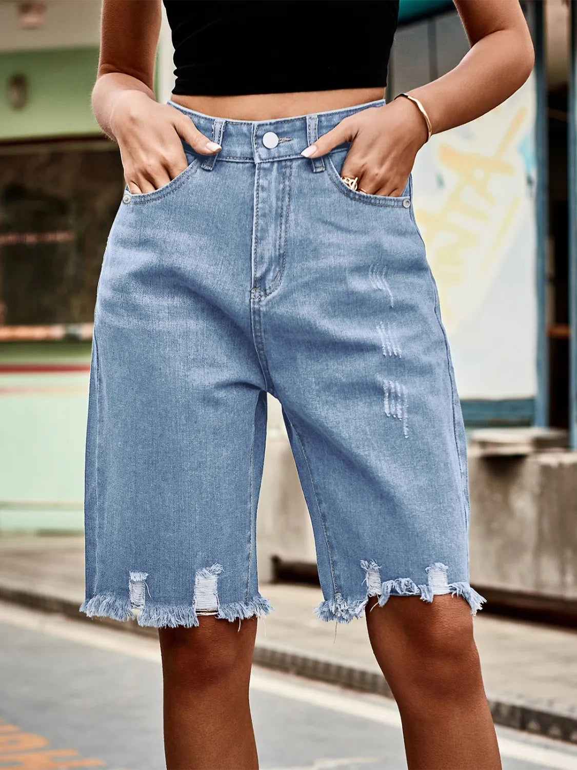 Stylish Raw Hem Denim Shorts for Women - Classic Non-Stretch Design, 95% Rayon Blend