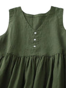 V-Neck Button Detail Sleeveless Midi Dress