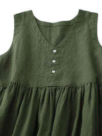 V-Neck Button Detail Sleeveless Midi Dress