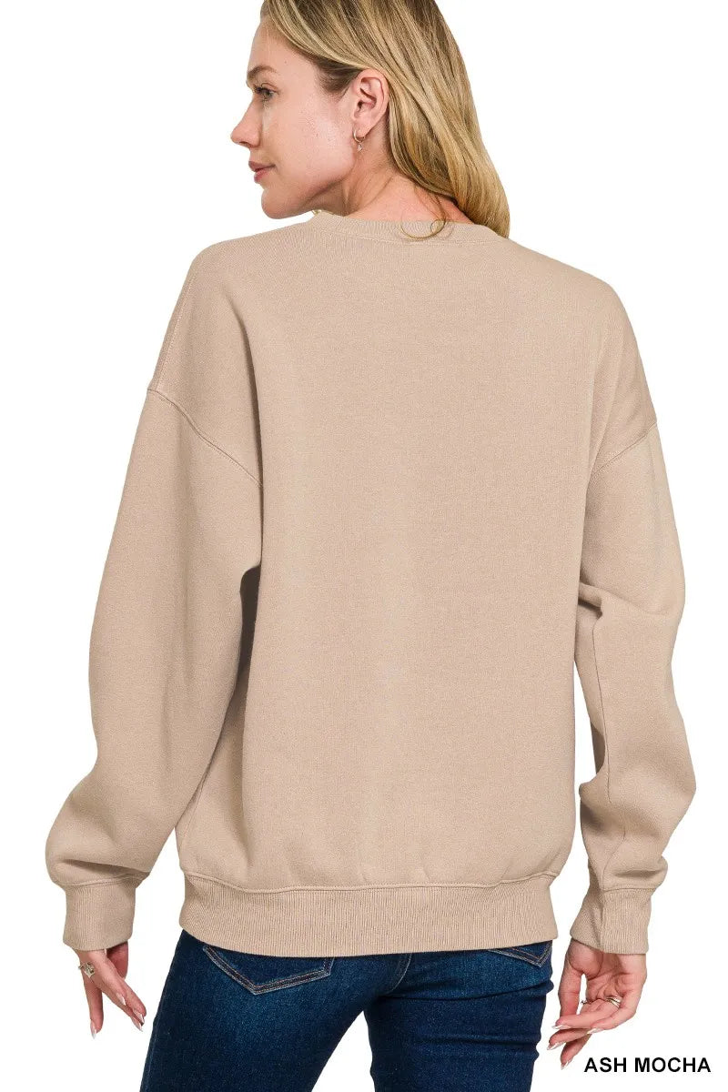 Zenana Cozy Fleece Crewneck Sweatshirt for Women - Long Sleeve, Oversized Fit, Machine Washable