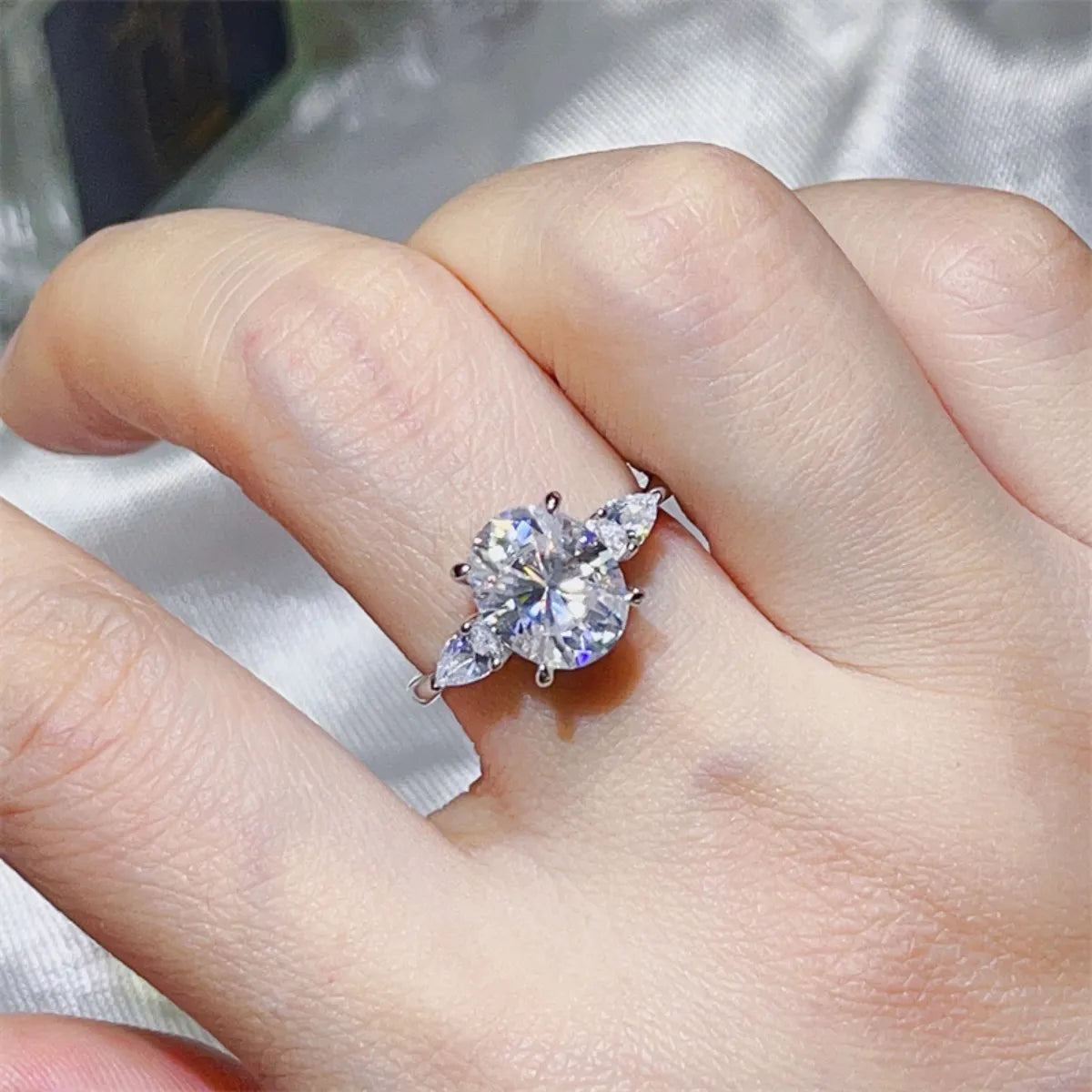 3 Carat Moissanite Ring in 925 Sterling Silver with Platinum-Plating and Zircon Accents