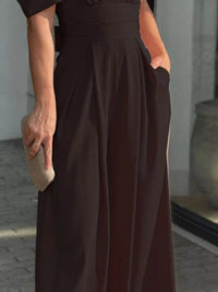 Full Size Cutout V-Neck Puff Sleeve Jumpsuit Plus Size - Store 42