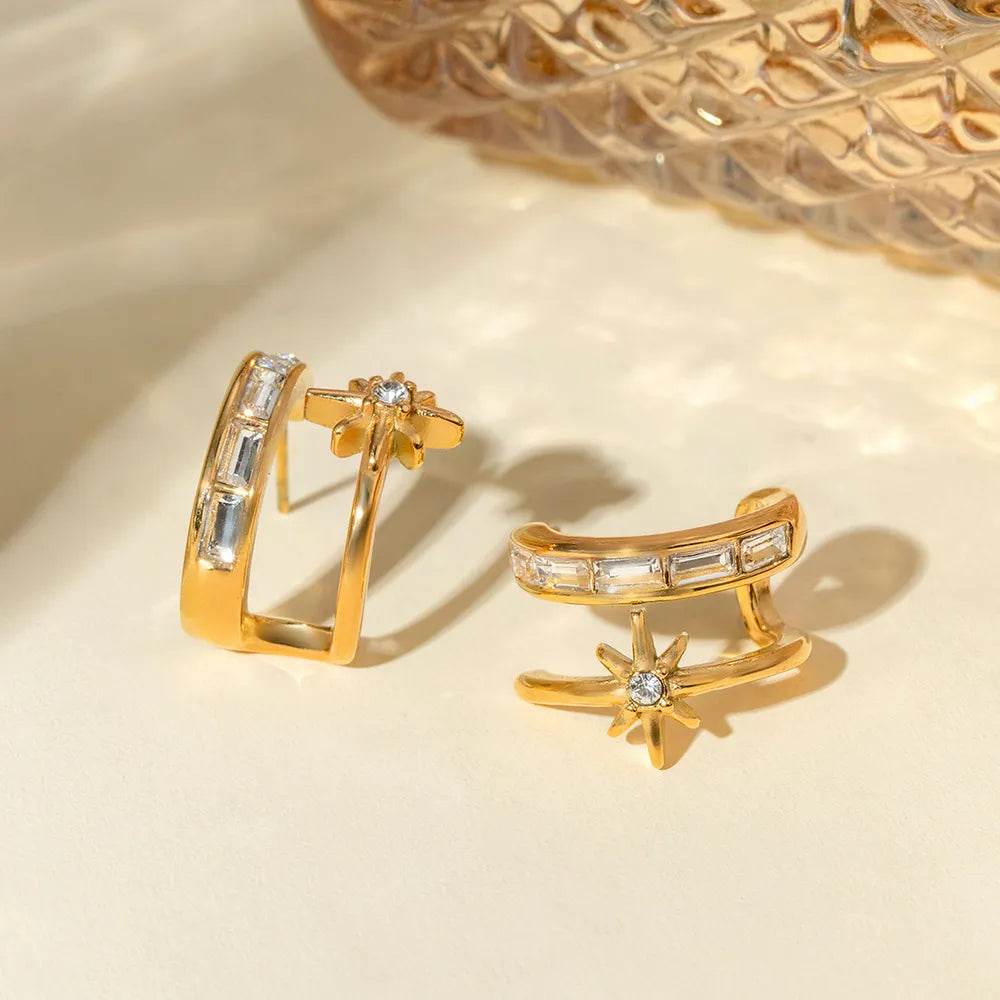 18K Gold-Plated Stainless Steel Double-Layered Zircon Earrings - Sophisticated Elegance - Store 42