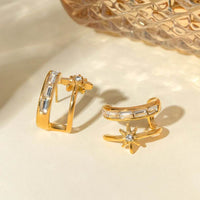 18K Gold-Plated Stainless Steel Double-Layered Zircon Earrings - Sophisticated Elegance - Store 42