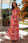 Printed Halter Neck Maxi Dress Coral