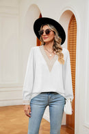Stylish Contrast Puff Sleeve Blouse - Opaque, Slightly Stretchy, 100% Polyester - Store 42