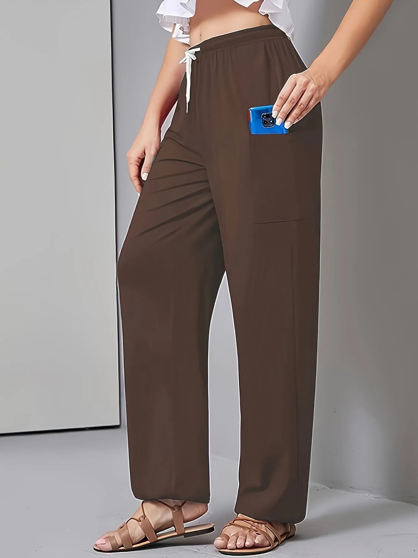 Drawstring Wide Leg Pants with Pockets