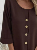 Full Size Button-Front 3/4 Sleeve Casual Blouse Plus Size - Store 42