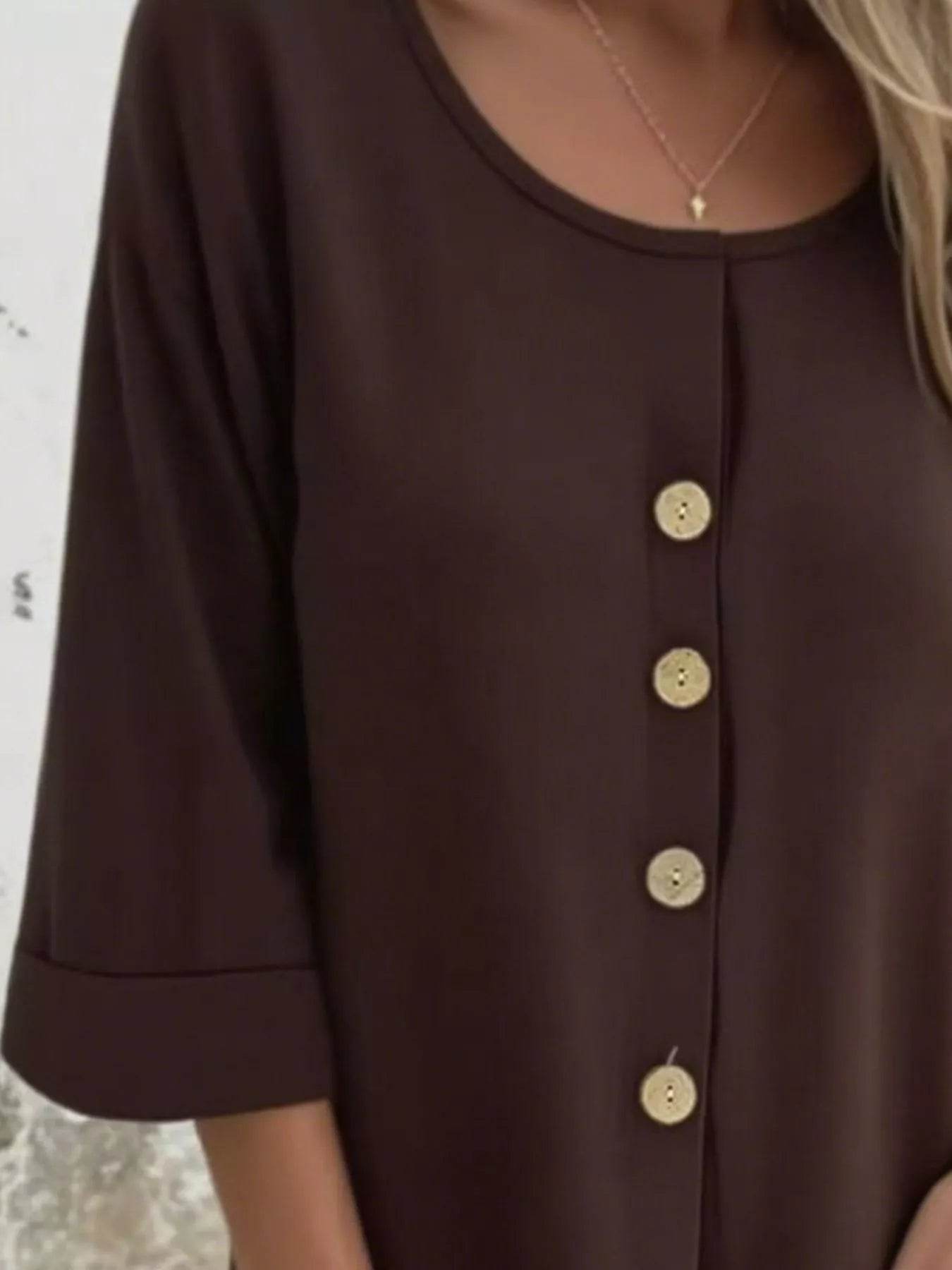 Full Size Button-Front 3/4 Sleeve Casual Blouse Plus Size - Store 42