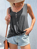 Full Size Decorative Button Round Neck Tank Plus Size - Store 42