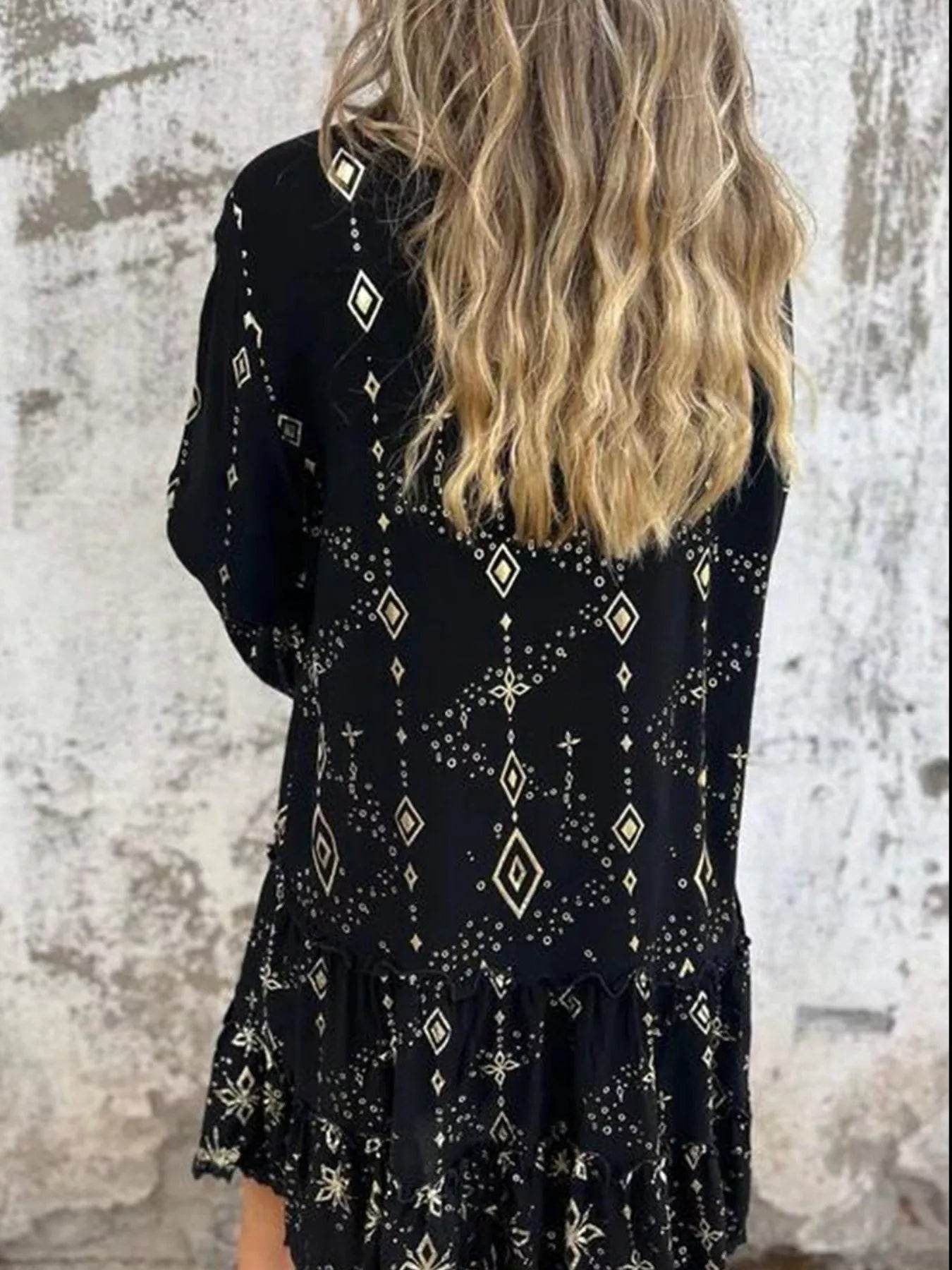 Full Size Printed Notched Flare Sleeve Dress Plus Size - Store 42