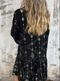 Full Size Printed Notched Flare Sleeve Dress Plus Size - Store 42