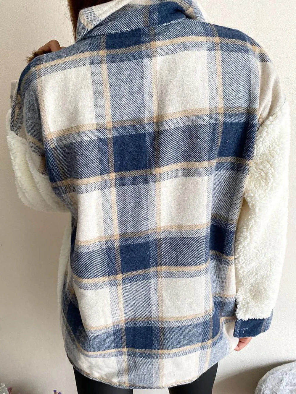 Trendy Fuzzy Button Up Long Sleeve Jacket with Pockets - Thick Polyester Blend, Cozy Style