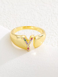 18K Gold-Plated Zircon Letter Ring Y onesize